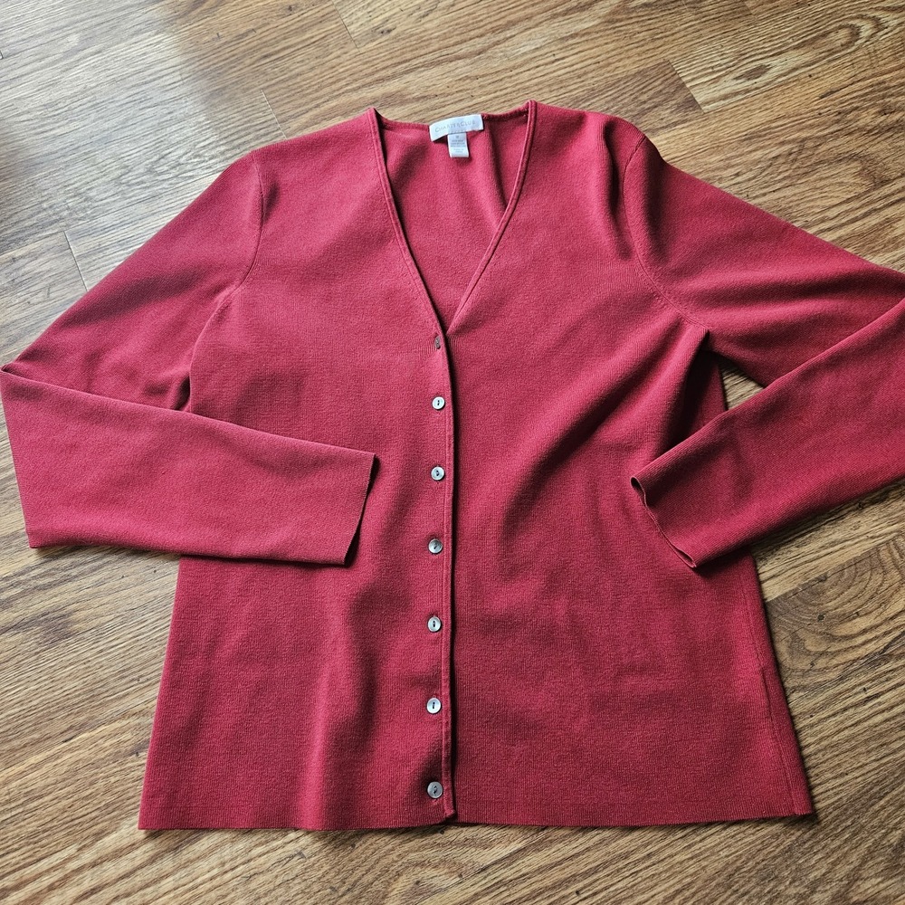 Silk Blend Women's Button Front Lightweight Cardigan Top Charter Club Medium Red